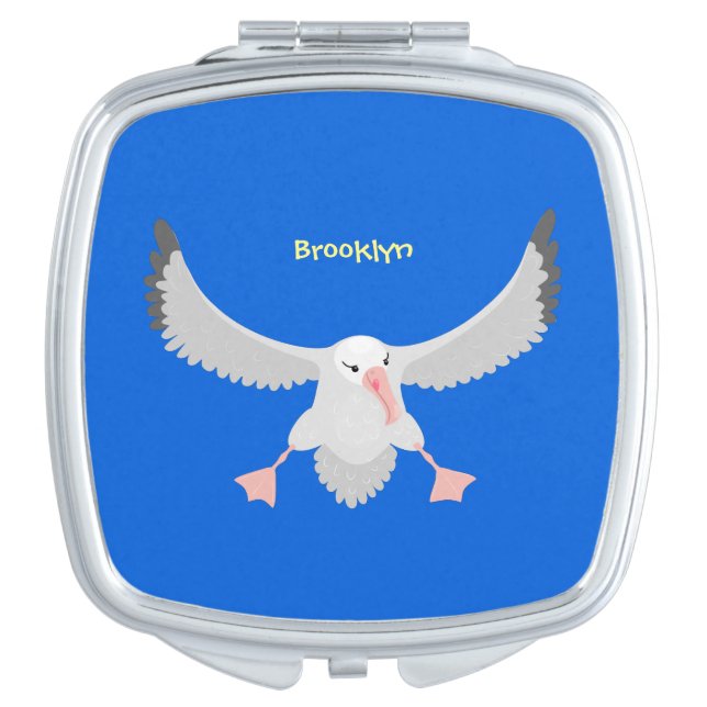 Cute albatross bird flying cartoon illustration compact mirror (Front)