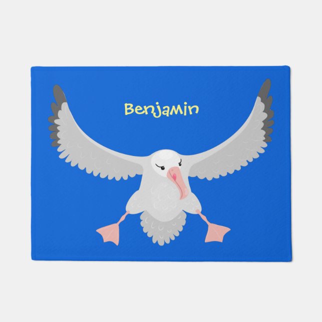 Cute albatross bird flying cartoon illustration doormat (Front)