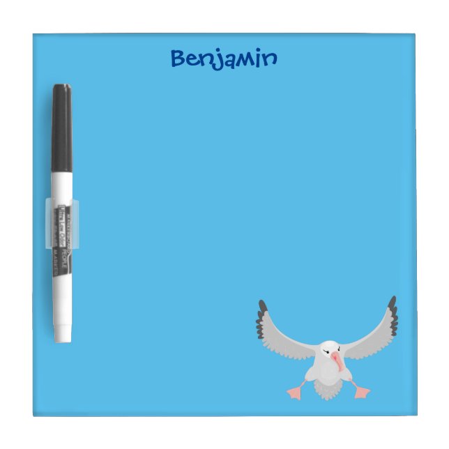 Cute albatross bird flying cartoon illustration dry erase board (Front)