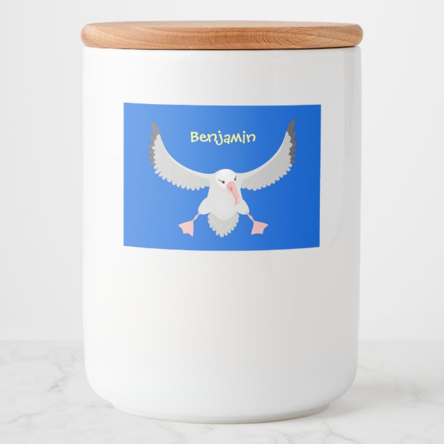 Cute albatross bird flying cartoon illustration food label (Front)