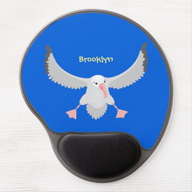 Cute albatross bird flying cartoon illustration gel mouse pad (Front)