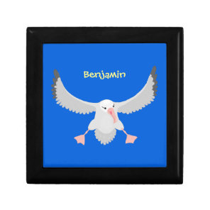 Cute albatross bird flying cartoon illustration gift box