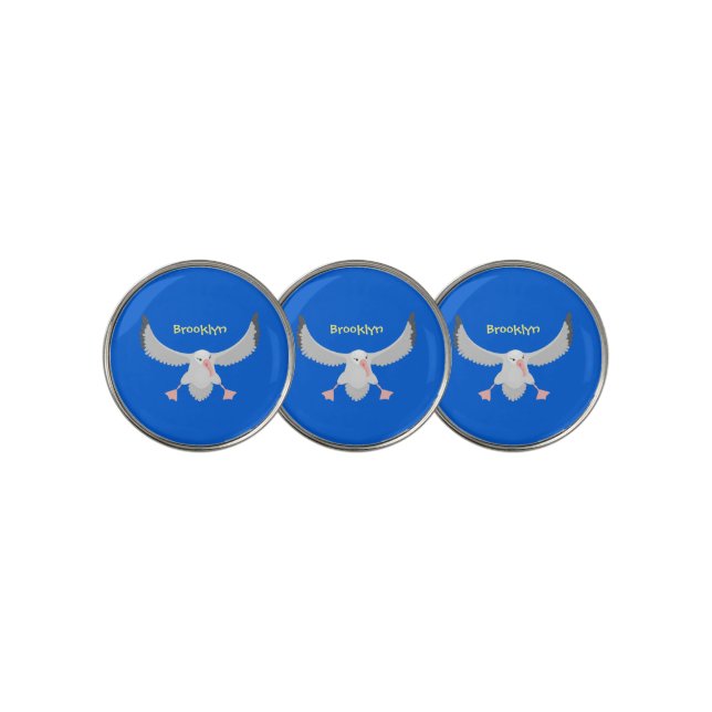 Cute albatross bird flying cartoon illustration golf ball marker (3 Up)