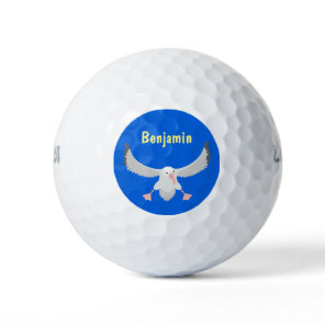 Cute albatross bird flying cartoon illustration golf balls
