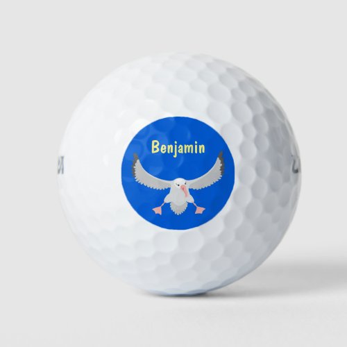 Cute albatross bird flying cartoon illustration golf balls