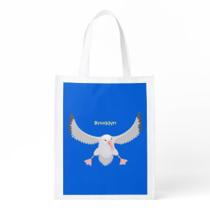 Cute albatross bird flying cartoon illustration grocery bag