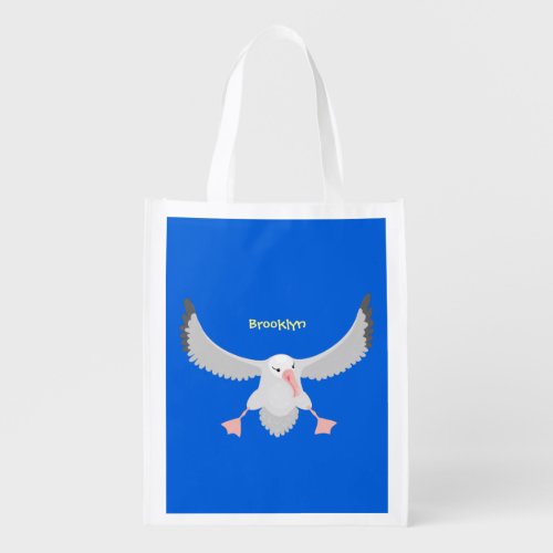 Cute albatross bird flying cartoon illustration grocery bag