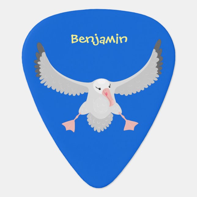 Cute albatross bird flying cartoon illustration guitar pick (Front)