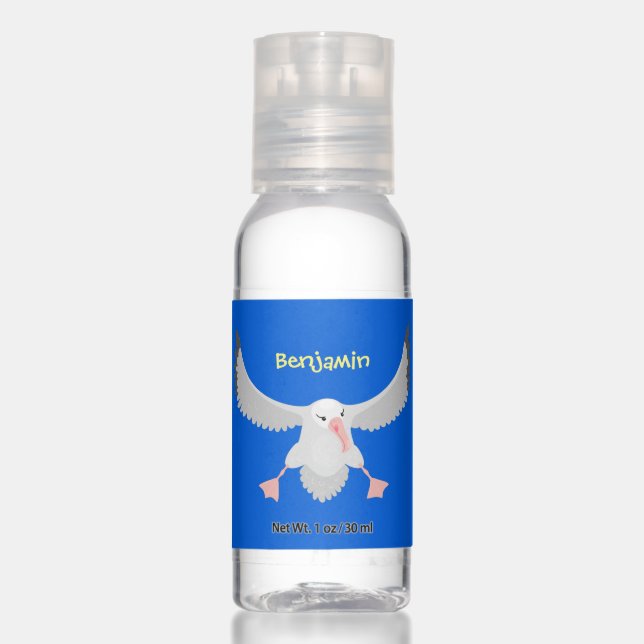 Cute albatross bird flying cartoon illustration hand sanitizer (Front)