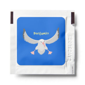 Cute albatross bird flying cartoon illustration hand sanitizer packet