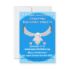 Cute albatross bird flying cartoon illustration invitation