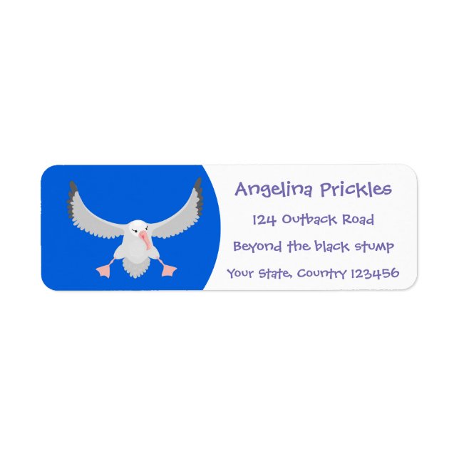 Cute albatross bird flying cartoon illustration label (Front)