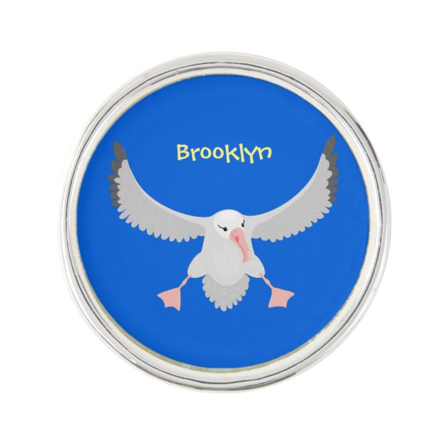 Cute albatross bird flying cartoon illustration lapel pin (Front)