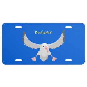 Cute albatross bird flying cartoon illustration license plate