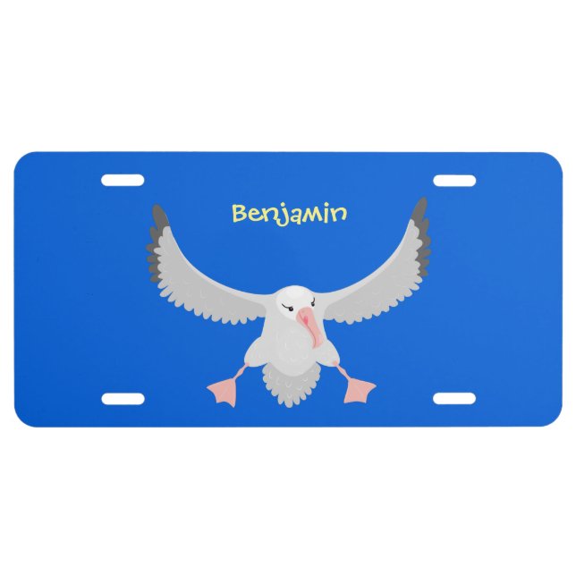 Cute albatross bird flying cartoon illustration  license plate (Front)
