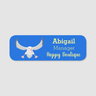 Cute albatross bird flying cartoon illustration name tag