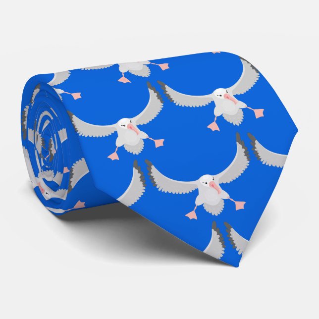 Cute albatross bird flying cartoon illustration neck tie (Rolled)