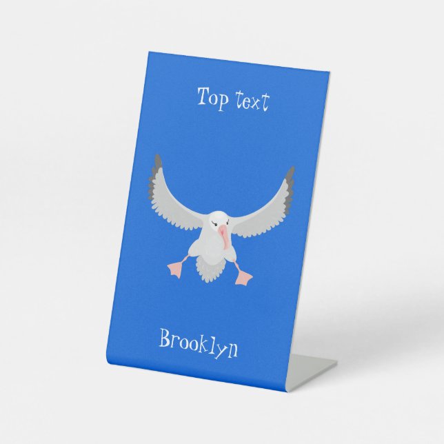 Cute albatross bird flying cartoon illustration pedestal sign (Front)