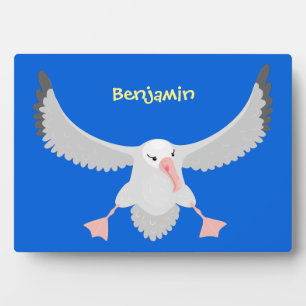 Cute albatross bird flying cartoon illustration plaque