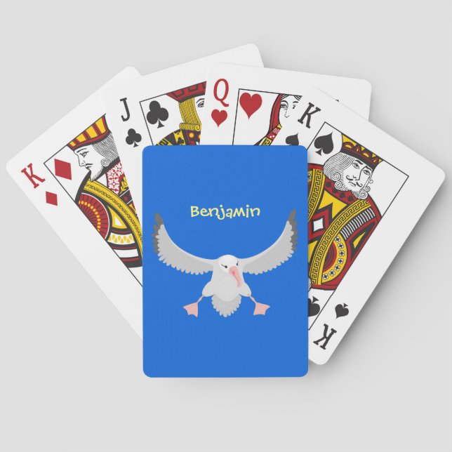 Cute albatross bird flying cartoon illustration poker cards (Back)