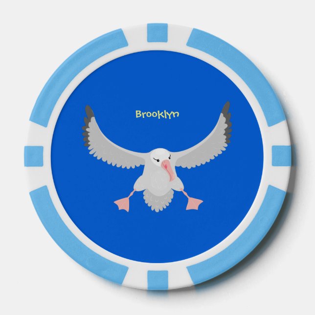 Cute albatross bird flying cartoon illustration poker chips (Front)