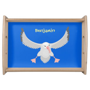 Cute albatross bird flying cartoon illustration serving tray