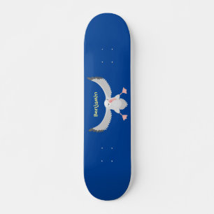 Cute albatross bird flying cartoon illustration skateboard