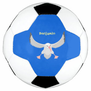 Cute albatross bird flying cartoon illustration soccer ball