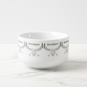 Cute albatross bird flying cartoon illustration soup mug