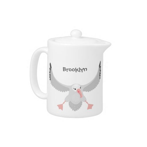 Cute albatross bird flying cartoon illustration teapot