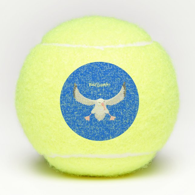 Cute albatross bird flying cartoon illustration tennis balls (Front)