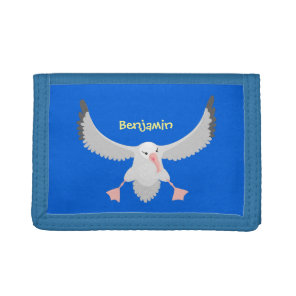 Cute albatross bird flying cartoon illustration tri-fold wallet