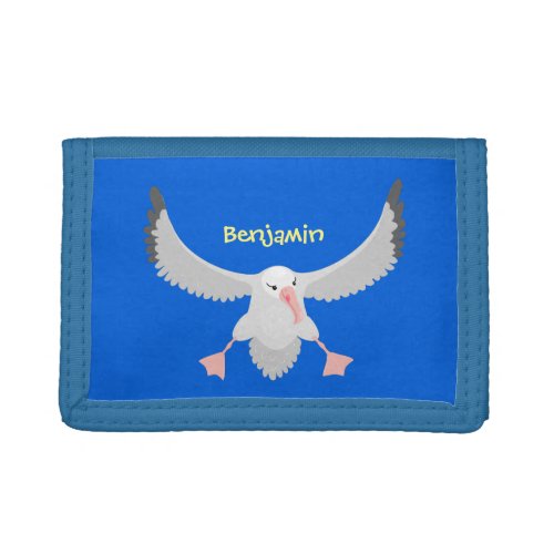 Cute albatross bird flying cartoon illustration trifold wallet