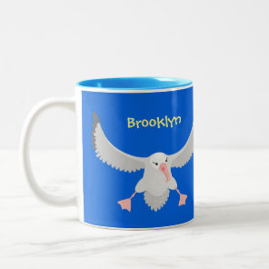 Cute albatross bird flying cartoon illustration Two-Tone coffee mug