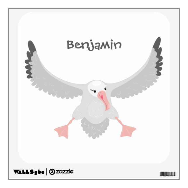 Cute albatross bird flying cartoon illustration wall decal (Front)