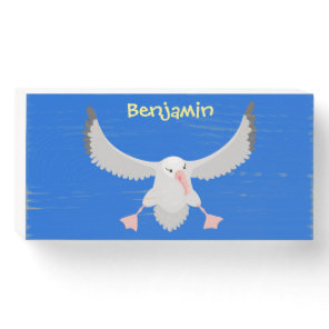 Cute albatross bird flying cartoon illustration wooden box sign