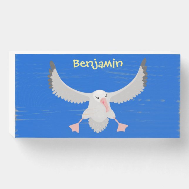 Cute albatross bird flying cartoon illustration wooden box sign (Front Horizontal)
