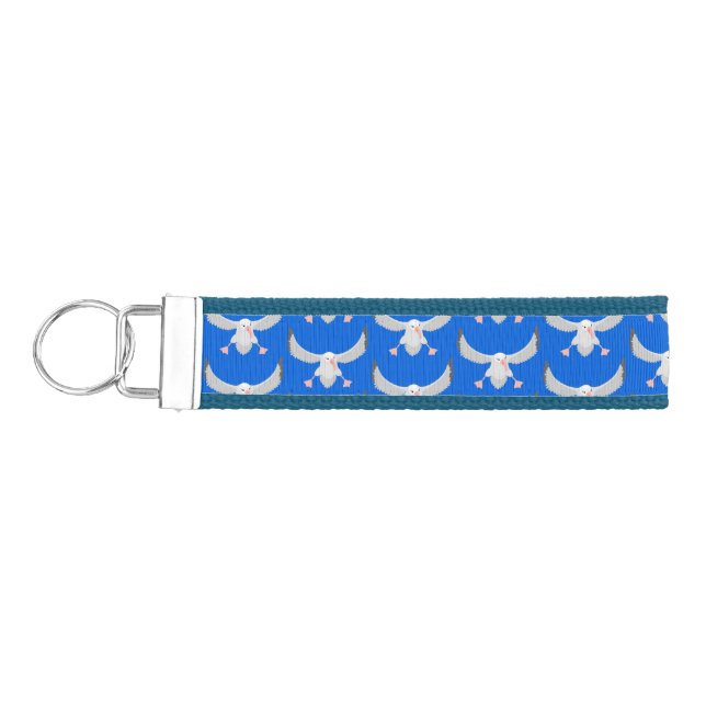 Cute albatross bird flying cartoon illustration wrist keychain (Keys on Left)