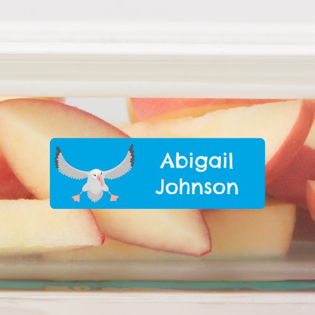 Cute albatross bird flying cartoon personalized labels (Affixed)