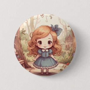 Cute Alice Adventures Wonderland Woodland Art Button