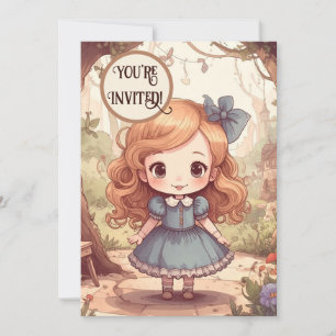 Cute Alice Adventures Wonderland Woodland Art Invitation