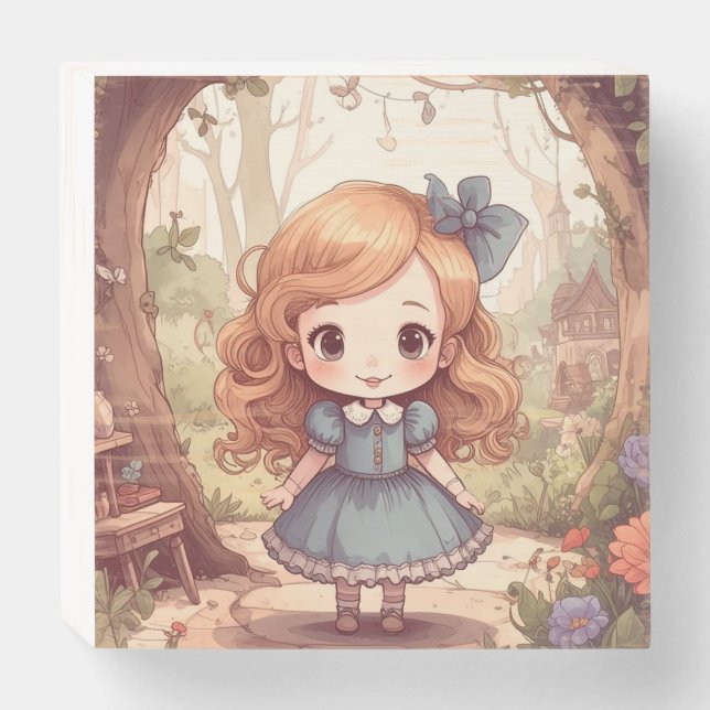 Cute Alice Adventures Wonderland Woodland Art Wooden Box Sign (Front Horizontal)