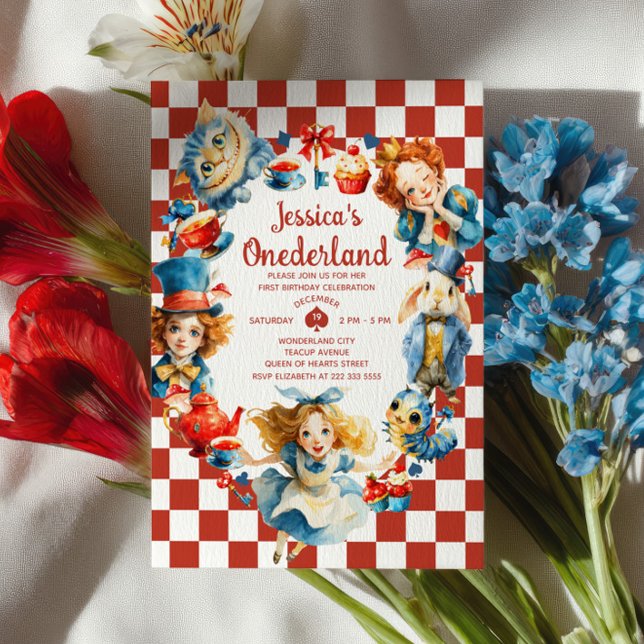  Cute Alice in ONEDERLAND 1st Birthday Tea Party Invitation (Creator Uploaded)