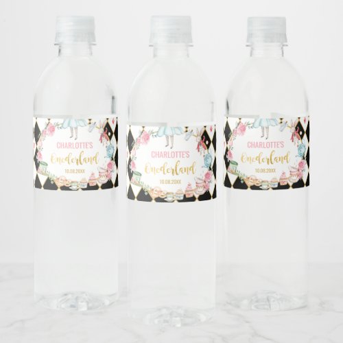 Cute Alice in Onederland Birthday Party Favors Water Bottle Label