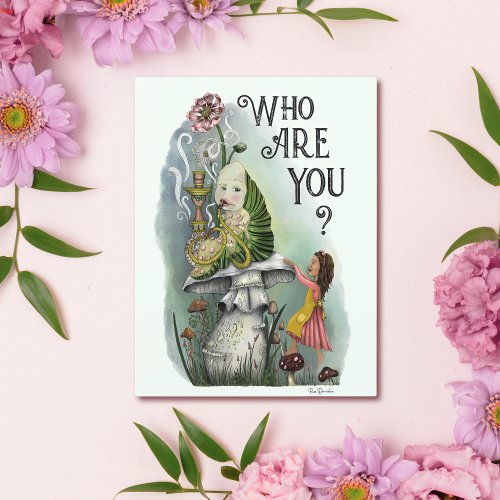 Cute Alice in Wonderland and the Caterpillar Art Postcard