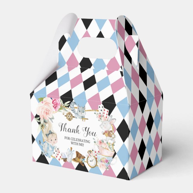 Cute Alice in Wonderland Birthday Tea Party Favor Boxes (Back Side)
