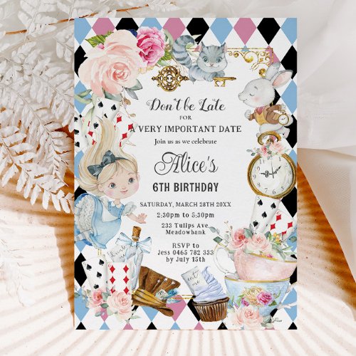 Cute Alice in Wonderland Birthday Tea Party Invitation