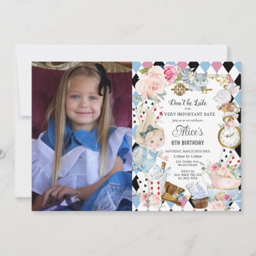 Cute Alice in Wonderland Birthday Tea Party Photo Invitation