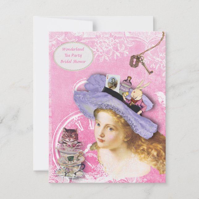 Cute Alice in Wonderland Collage Bridal Shower Invitation (Front)