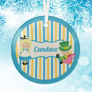 Cute Alice in Wonderland Customized Christmas Glass Ornament